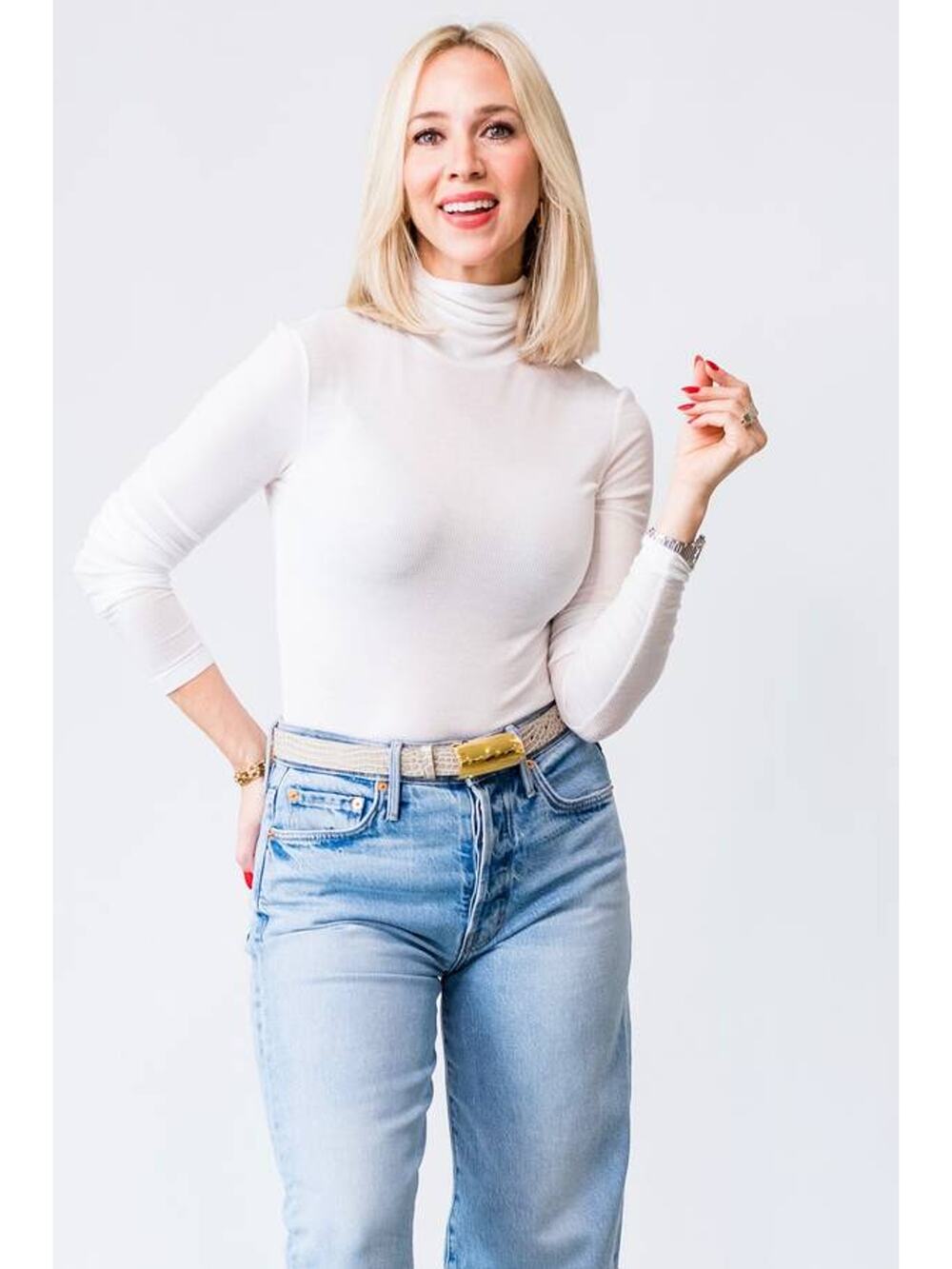 CLOSED	High Neck Long Sleeve Tee in White S NWT Quiet Luxury Old Money Basics